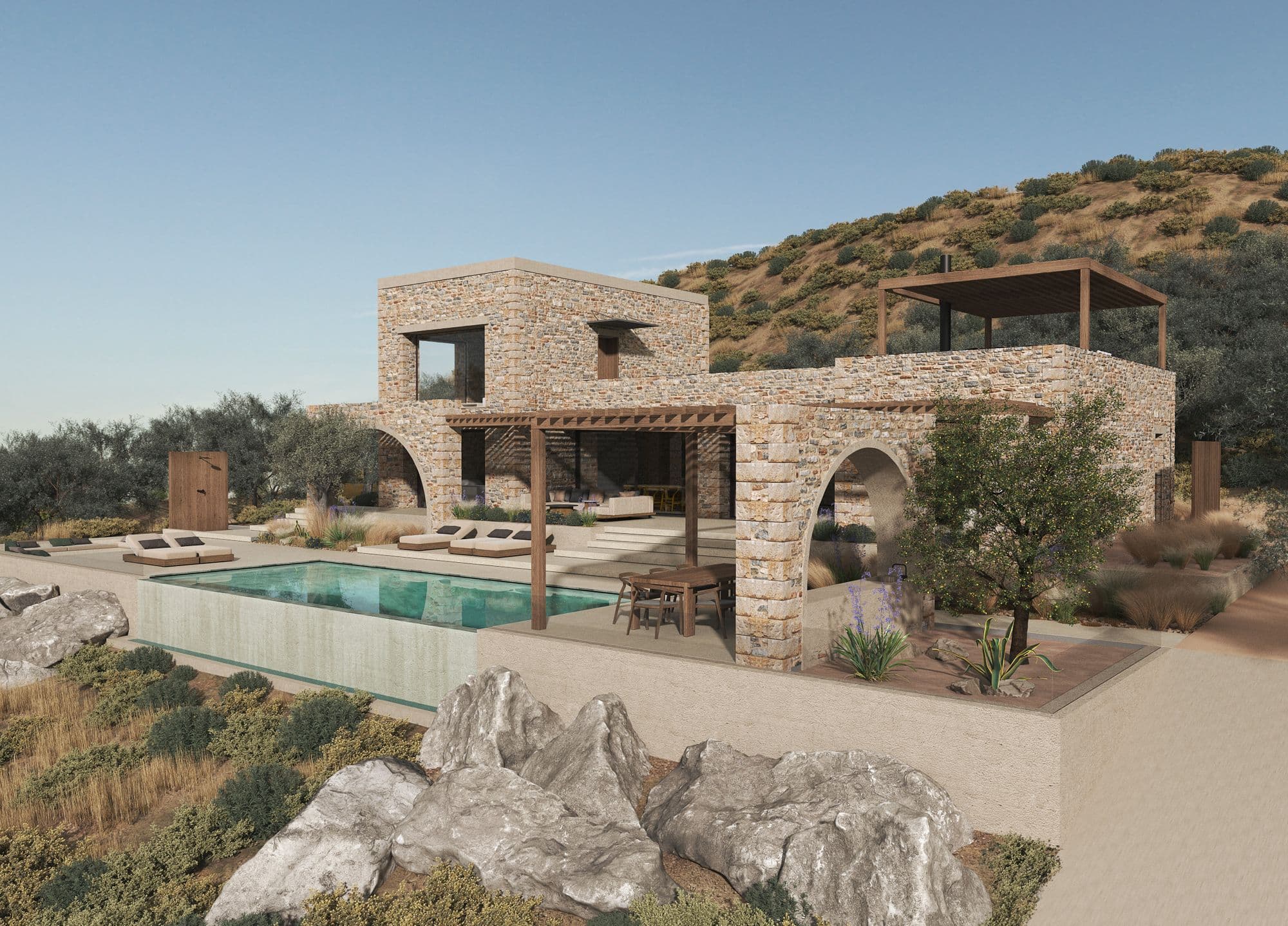 Stone house with a pool